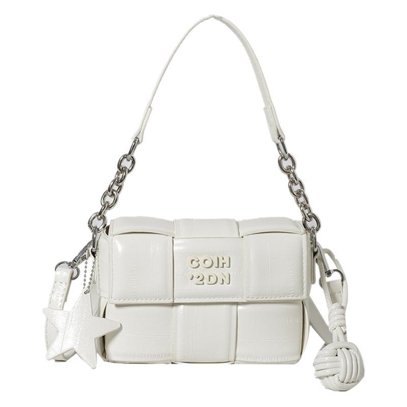 Small Bag Women's 2025 New Silver Solid Color Chain Square Bag Light Luxury Shoulder Bag Fashionable Foreign Woven Messenger Bag