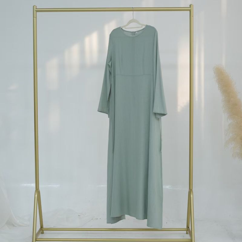 

Fashion New Arrival Fashion Lace up Slim Fit Waist-Tight Robe Dress round Neck Long Robe Dress Emerald green L