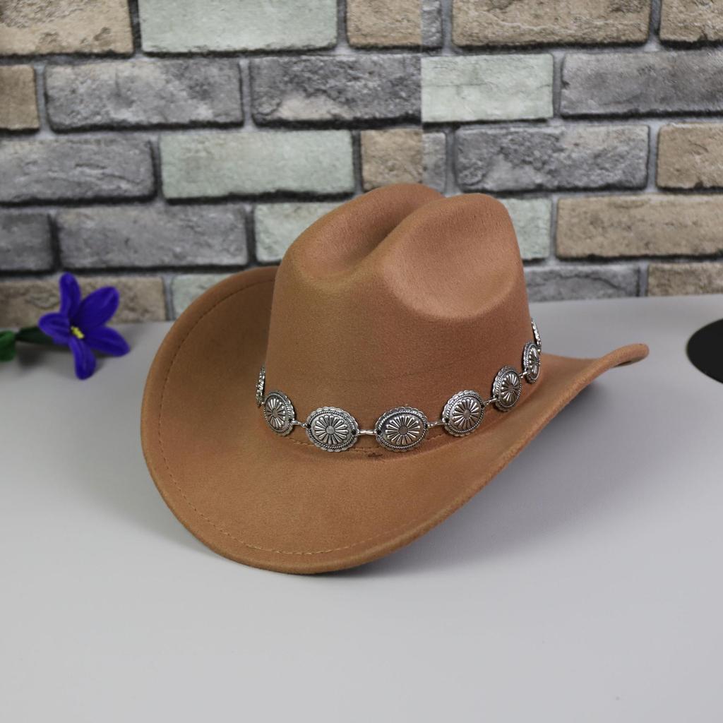 Hochwertiger Retro-Cowboyhut mit Metallkette und großem Schirm