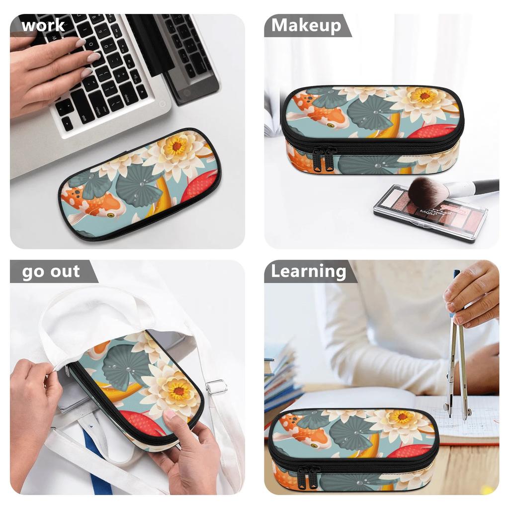 Pencil Case Zipper Closure Multi Compartment Durable 300D Polyester with Main Compartment Mesh Pocket and Pen Slots for Students