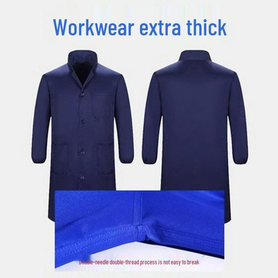 Thickened Blue Wear-Resistant Long Sleeve Lab Coat with Custom Print Logo for Labor Protection in Food Handling