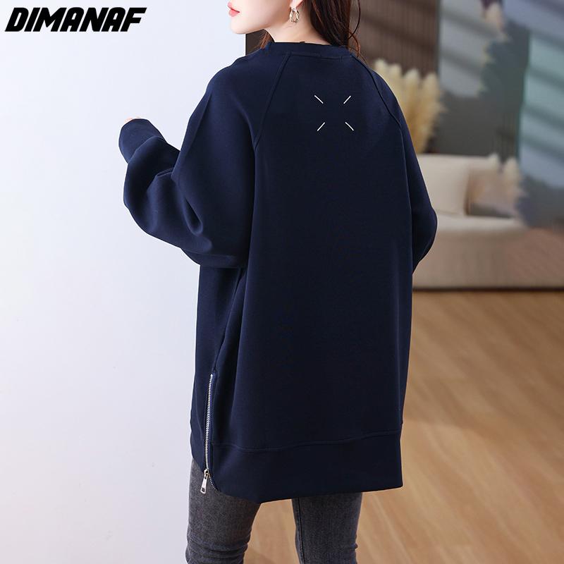 Dimanaf Autumn Women Plus Size T-Shirt Casual Lady Tops Shirts Tunic Clothing Oversize Loose Solid Long Sleeve Sweatshirts