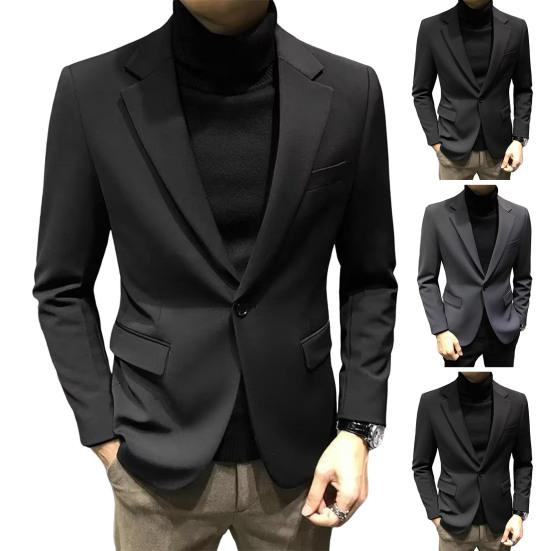 Herren Anzugjacke Revers Langarm Klappentaschen Lässige formelle Anzugjacke Einfarbig Einknopf Business Arbeitsoberbekleidung