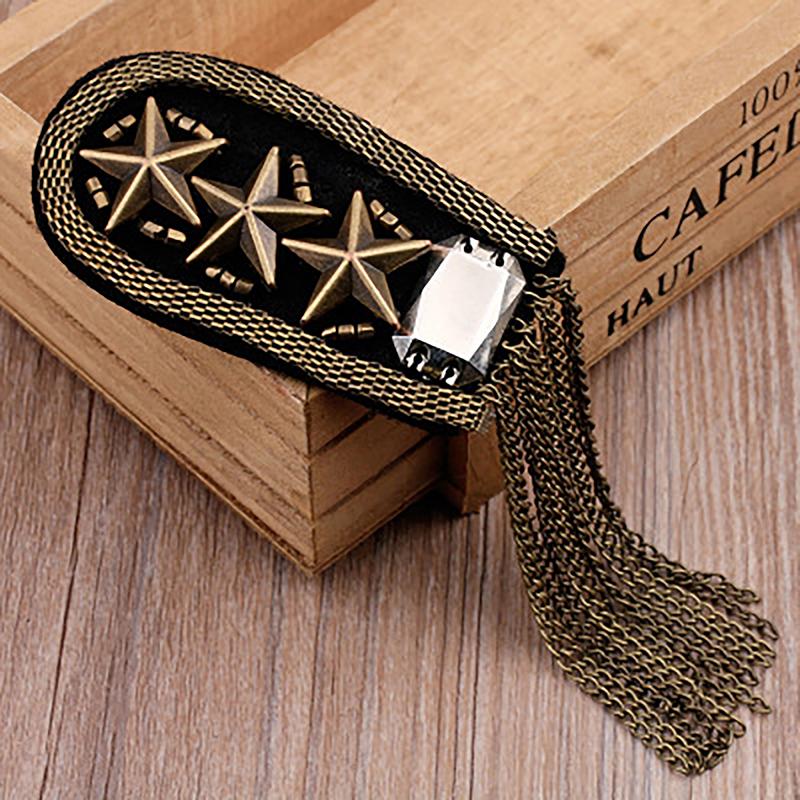 1Pcs Vintage Five Star Tassel Chain Shoulder Board Badges Beads Fabric Metal Epaulet Epaulette Military Pin On Brooch Medal