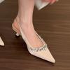 Niche pointed high heels apricot rhinestone bag head sandals fairy shoes 2025 spring and summer temperament single shoes