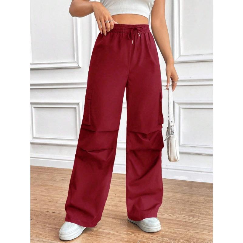 Spring Women's Pant Fashion Side Ruffle Solid Color Straight Leg Wide Leg Sweatpants