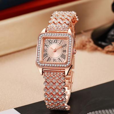 Women's  Square Crystal Watch High Accuracy Quartz Movement Rhinestone Paved Dial Scratch-Resistant Mineral Glass Alloy Case Elegant Ladies Watch