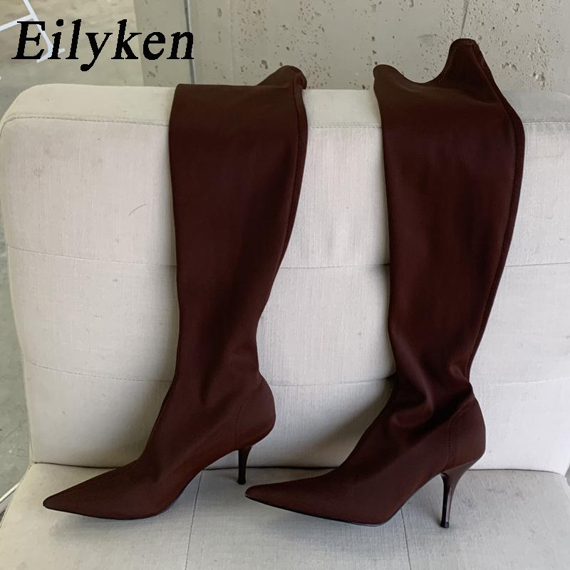 Fashion Eilyken Thigh High Boots Over The Knee Elastic Stretch Boots Women Sexy Pointed Toe Low Heels Sock Botas Mujer