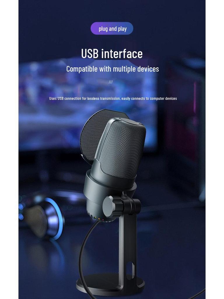 RGB USB Desktop Microphone with One-Key Noise Reduction for Gaming and Live Broadcasts