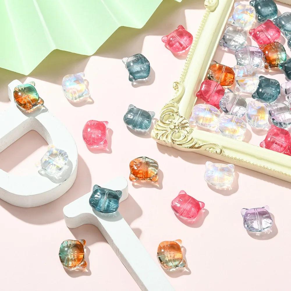 DW12 20 Stück Glas Kreativität Katzenkopf Perlen Niedlich Gerades Loch Lampwork Perle DIY Armbänder Halskette Ohrring DIY Zubehör
