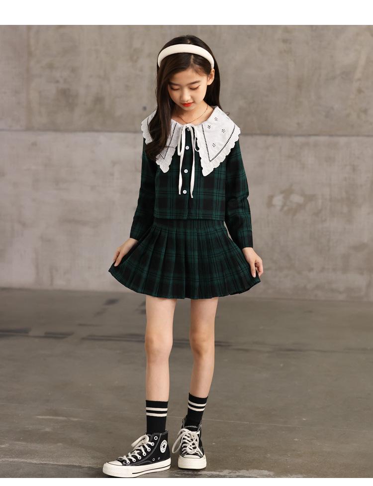Autumn 2025 Girls' Plaid Pleated Skirt Set - Academy Style JK Uniform for Kids