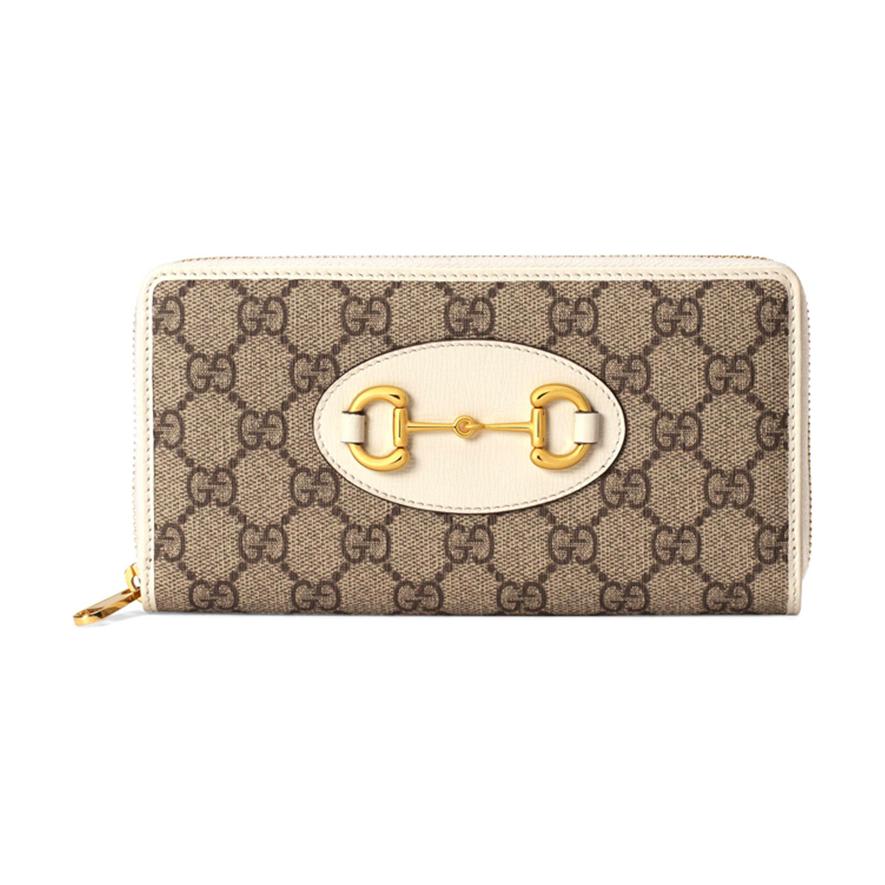 Gucci Portfel damski Horsebit 1955 Vintage Logo Długi płócienny i skórzany Heban Biały 621889-92TCG-9761