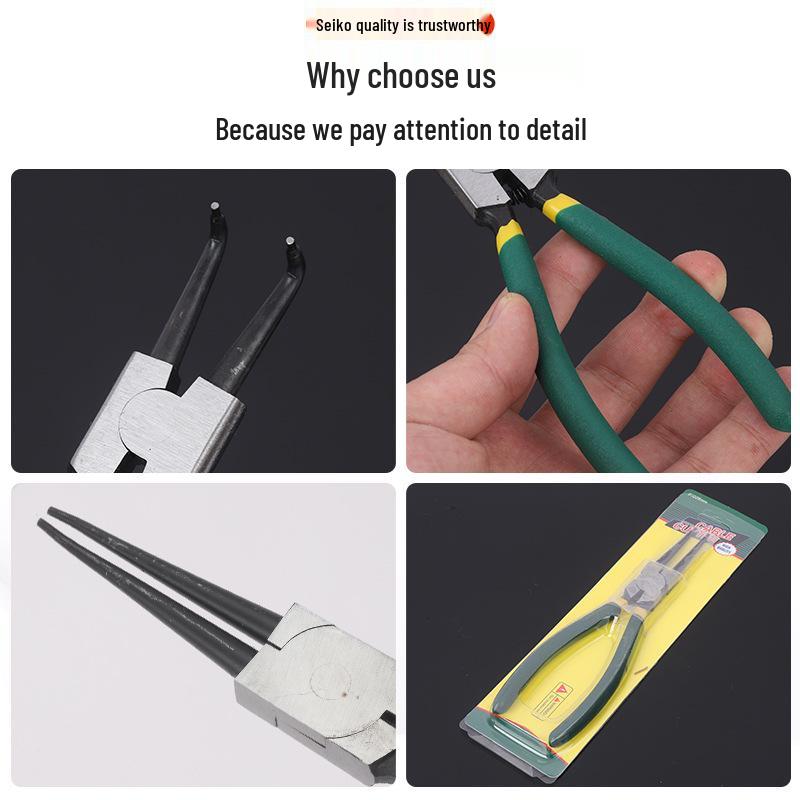 7-inch Snap Ring Pliers with Two-way Straight and Bent Jaws for Internal/External Use - Multi-function Expansion Shaft Holding Tool.