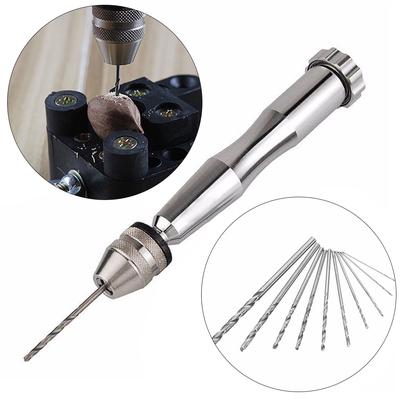 Micro Bits Mini Hand Drill Aluminum Silver Pin Vise Hand Push Chuck Watch