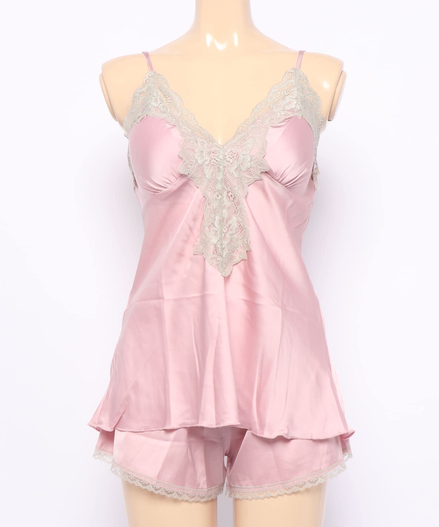

Атласное ночное белье для женщин Babydoll Camisole Shorts Roomwear L Pink [Aimoha] Set-up Set-up розовый