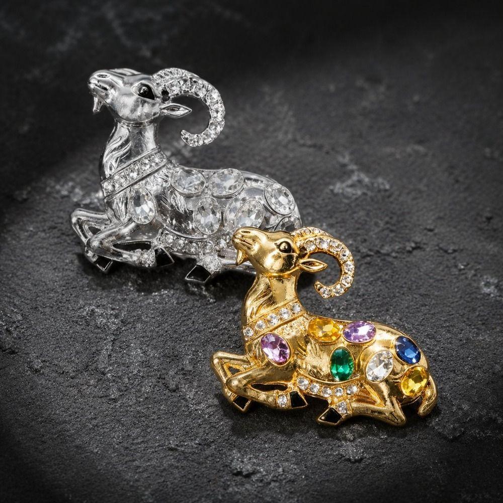 Animal Rhinestone Lapel Pin Zinc Zinc Alloy Goat Sheep Metal Badge Ins Style Sheep Brooch New Year's Party