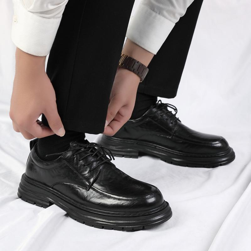 Fashion Spring Men Genuine Leather British Style Thick Bottom Business Dress Leather Shoes Fashion Brand Comfortable Blok Leather Shoes