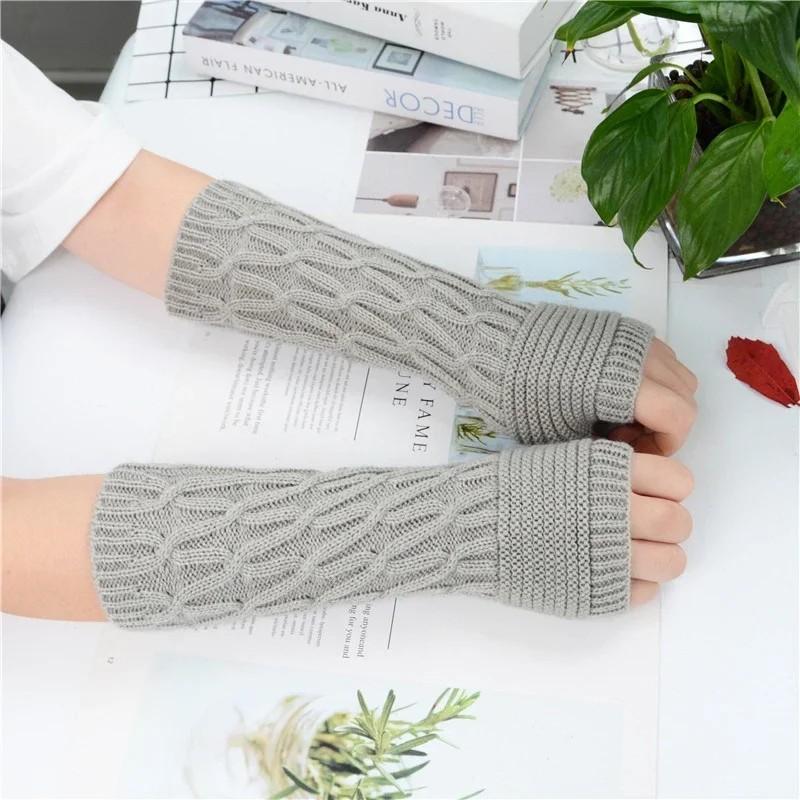 Long Fingerless Gloves Women‘s Mitten Winter Arm Warmer Knitted Sleeve Fine Casual Soft Girls Goth Clothes Punk Gothic Glove