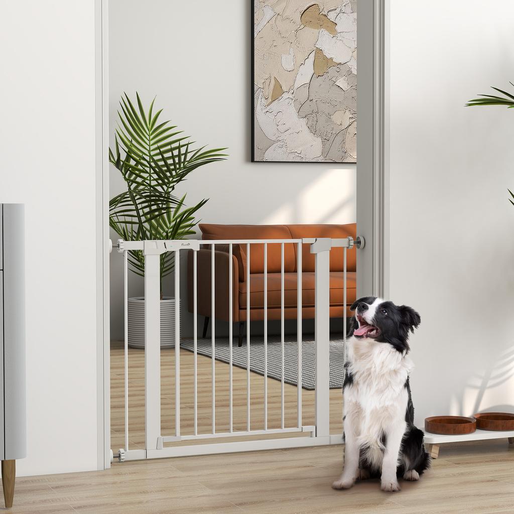 Door Gate, Tool-Free Installation, Adjustable Width 76-97 Cm, One-Handed Opening, Metal, White, 76 Cm High