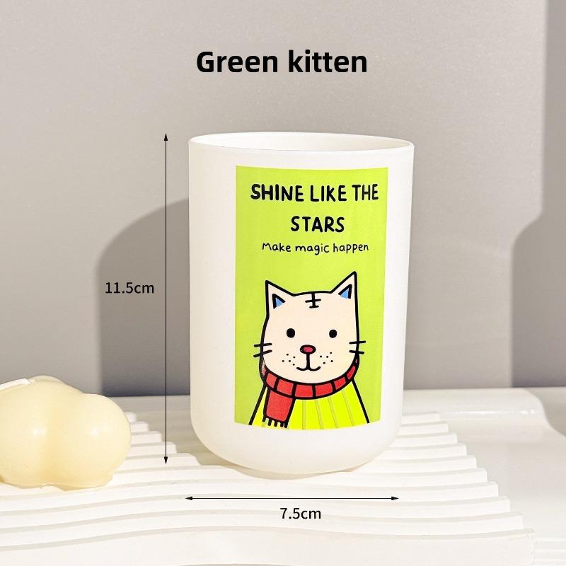 Stainless Steel Cups, Cartoon Mouthwash Cups, Cute Double-layer Toothbrush Cups, Stainless Steel Couple Mouthwash Cups White kitten