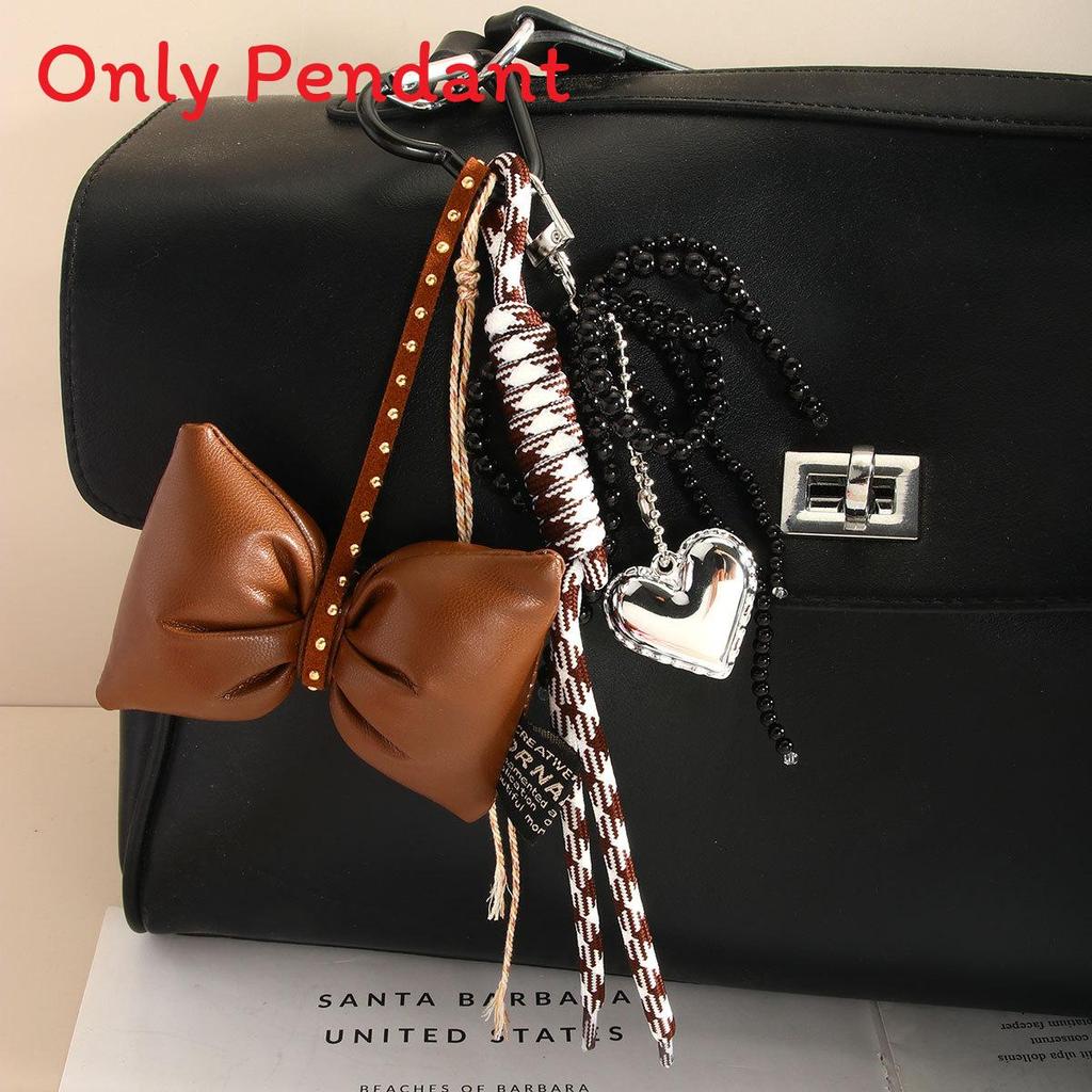 Handmade Pearl Butterfly Heart Bag Charm With Brown Bow For Fashion Accessories
