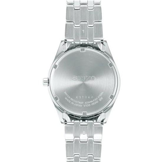 SEIKO SELECTION SBPX085 mens wristwatch made Japan solar-powered pair sapphire glass date day calendar silver yellow gold white dial stainless steel.