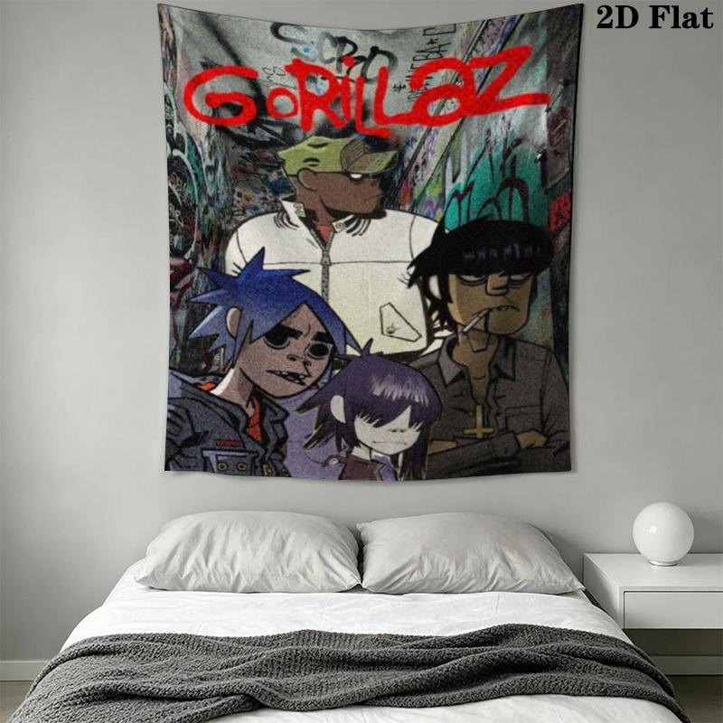 Gorillaz Wall Tapestry Aesthetic Wall Hanging Printed Fabric Blanket Decorative Tapestries for Bedroom Living Room Home Decor