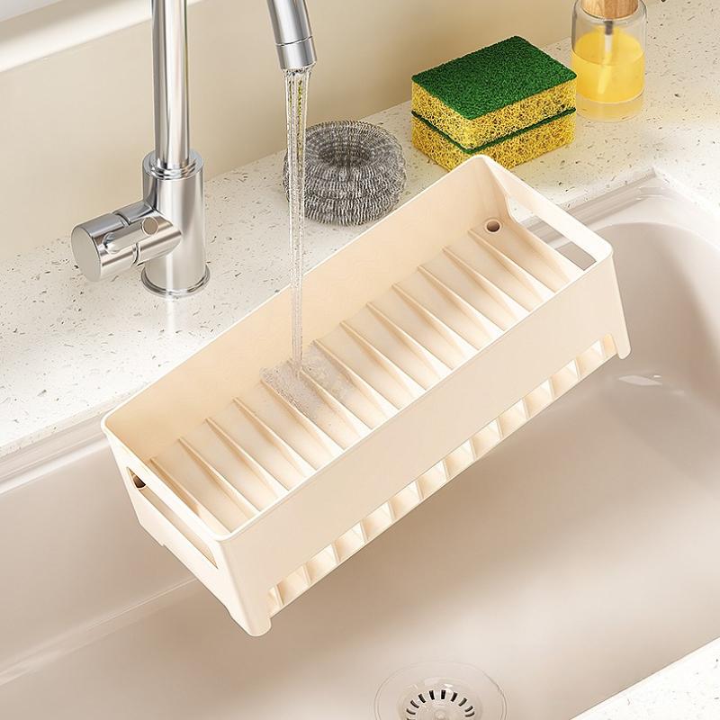 Multi-Functional Kitchen Sink Drain Rack Organizer: Detachable Tray for Sponge, Dishcloths & Cleaning Brushes Storage