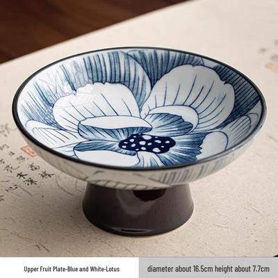 Chinesische Blau-Weiße Keramik Servierplatte auf Fuß
