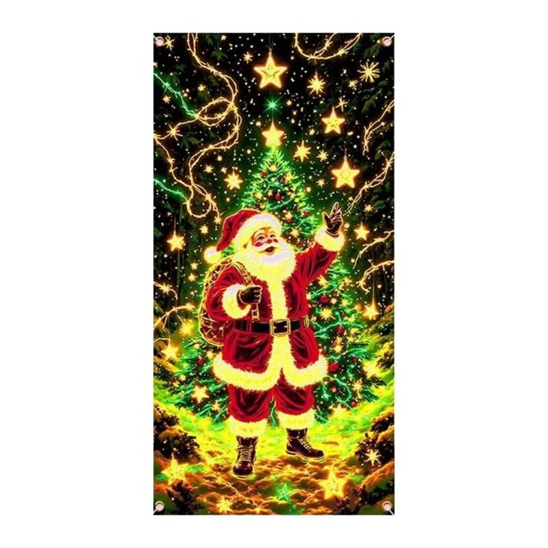 Glowing In Dark Christmas Door Curtain Fluorescent Fabric Decoration For Holiday Homes Party Window Display