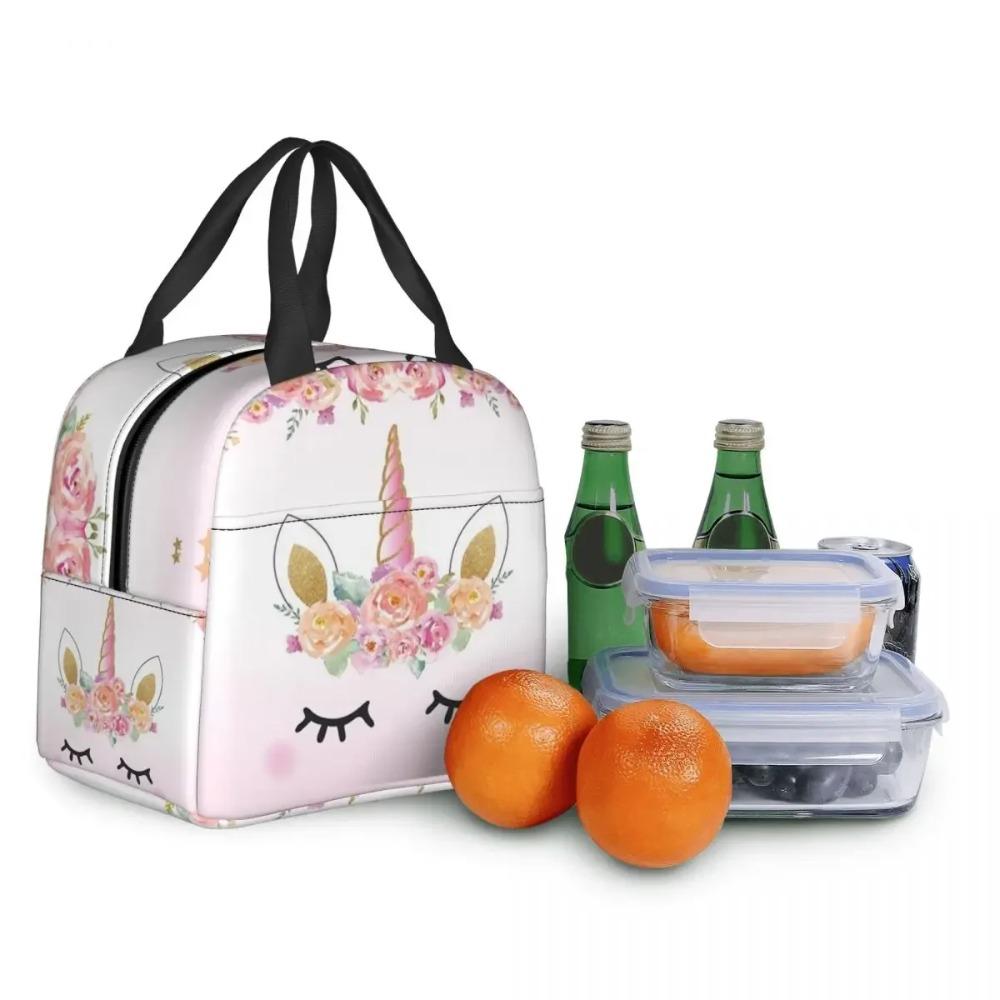 Schattig Eenhoorn Cartoon Patroon Draagbare Lunchbox Vrouwen Waterdicht Thermisch Koeler Voedsel Geïsoleerde Lunchtas School Kinderen Student