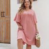 Sommer Damen Kleid Übergröße Einfarbig Swing Lockere Kleider V-Ausschnitt Freizeitkleider