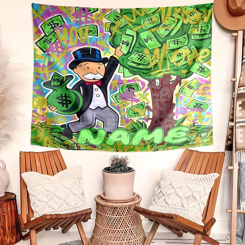 Personalized Mr. Monopoly Background Tapestry,Custom Name Birthday Party,Multifunctional Wall Decoration for Home Decor,Various Occasions