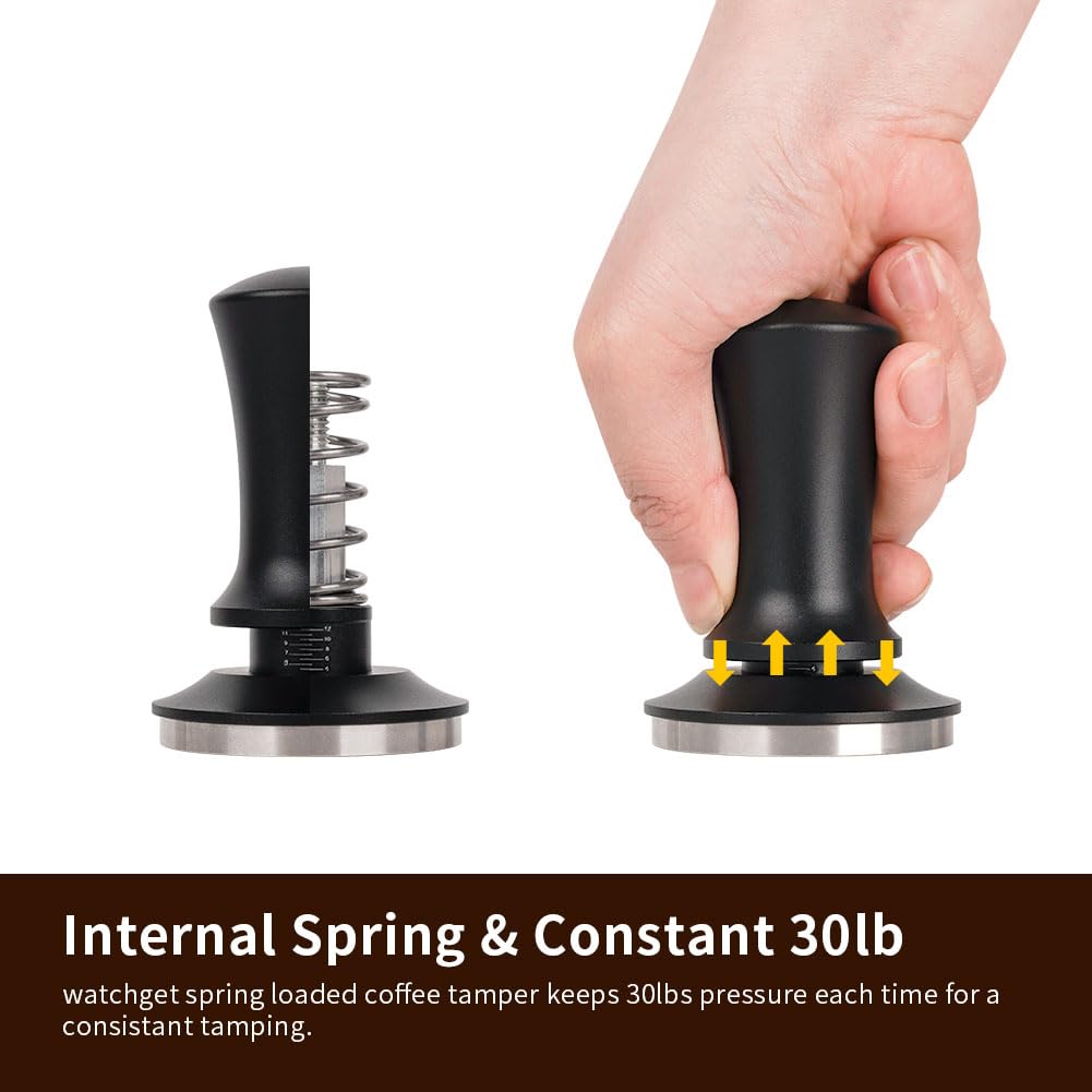 Watchget Tamper Espresso Maker Coffee Tamper Landfill Pressure Calibrated Tamper Constant Pressure Spring Flat Base Espresso Machine Coffee