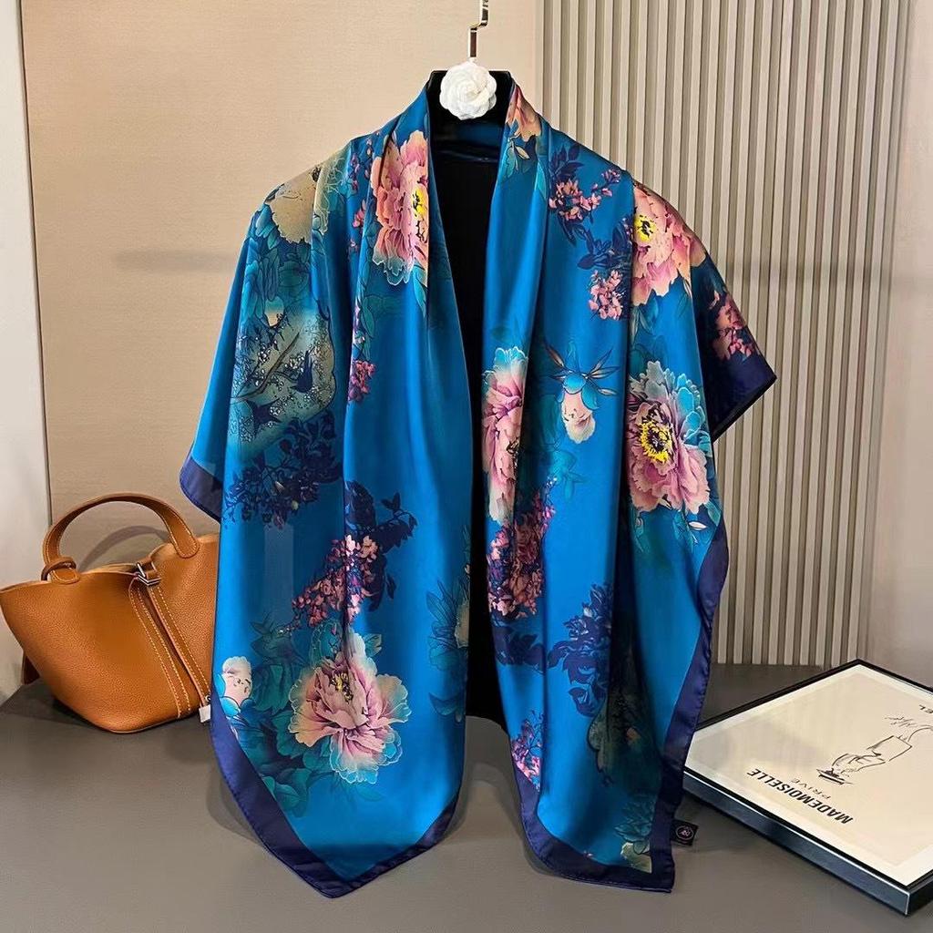 110cm Versatile Women’s Imitation Silk Scarf - Large, Printed, Decorative, Sunscreen Shawl