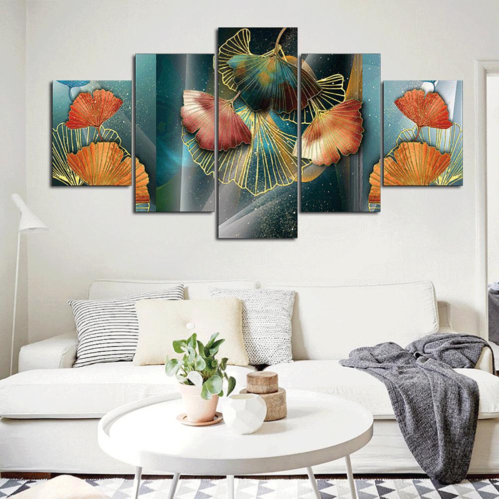 

5 Pieces Canvas Art Luxury Ginkgo Leaf Poster Painting Living Room Flower Wall Picture Print Home Decoration For Bedroom Mural 20X35 20X45 20X55CM