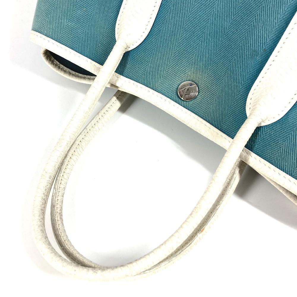 HERMES Garden Party TPM Hand Bag Tote Bag Toile Offishe/Leather blue/White