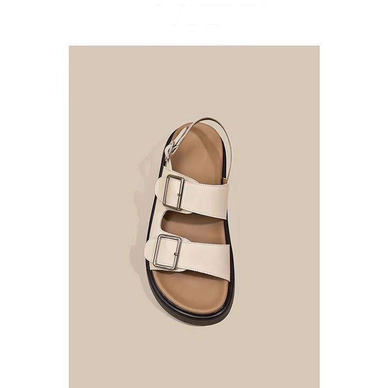 

Римские сандалии женские лето 2025 новый стиль на толстой подошве плоские пляжные туфли с ремешком на одной пряжке 40 бежевый