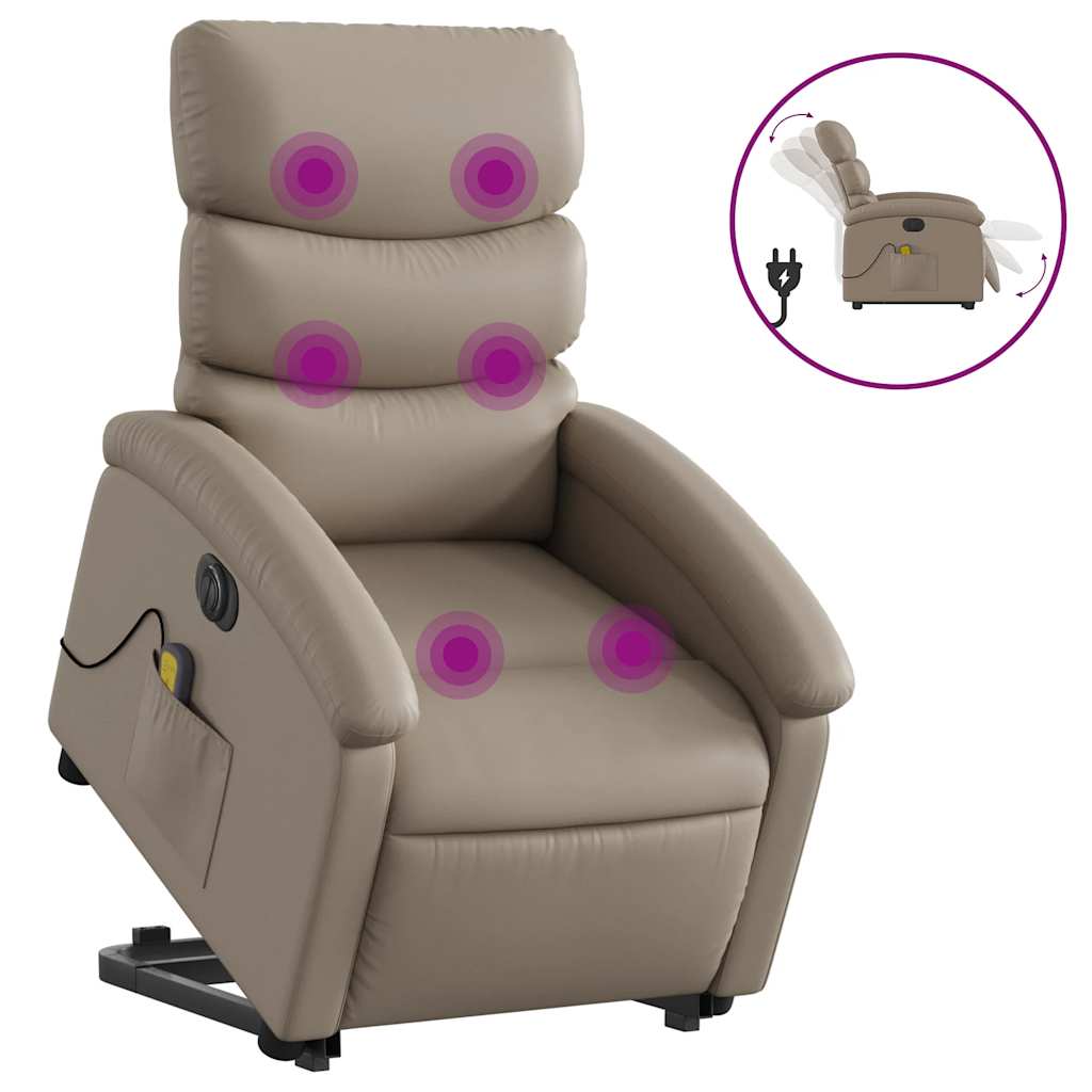 Electric Massage Recliner with Rising Function Cappuccino Faux Leather