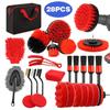 28-Piece Red Automotive Cleaning Kit – Industrial-Grade Tire & Interior Detailing Brushes with Drill-Powered Rotary Attachment for Cars, Boats & RVs