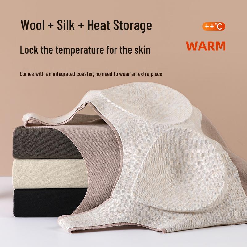 Women's Wool Silk Warm Vest with Chest Pad - No-Wear Style for Autumn/Winter, Thickened Base Layer, Outer/Inner Wear.