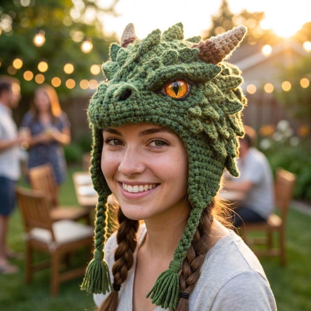 Adorable DIY Hand Crochet Hat Kit Warm Dragon Wolf Frog Hat for Adults Teens Seniors