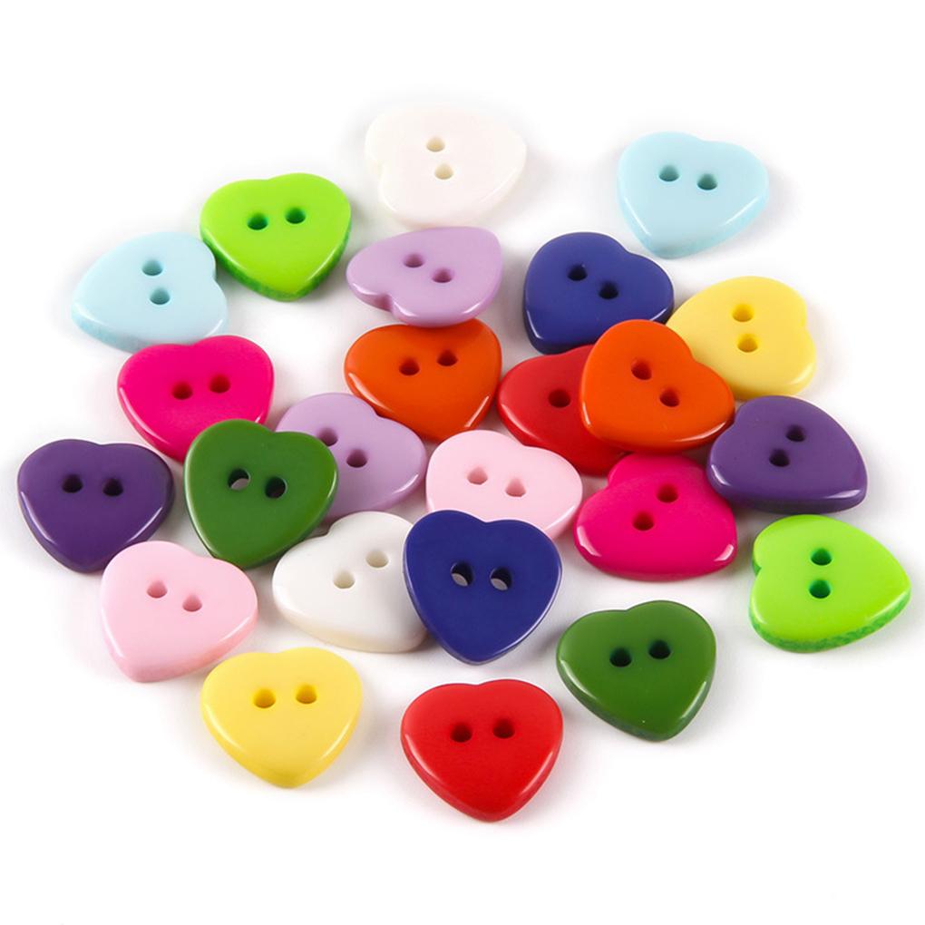 100 Pieces Heart Shape Plastic Buttons Knitting Sewing Fastener Mixed Color Button with 2 Holes DIY Connector for