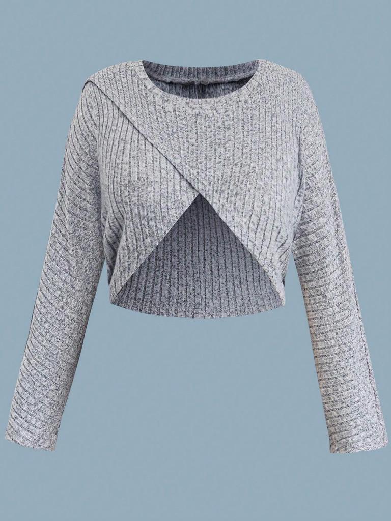 Plus Size Women's Knit Cardigan & Split Camisole Dress Set - Korean Style Autumn/Winter