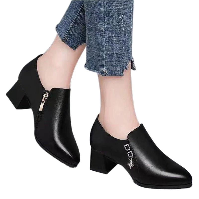 Women's Pointed High Heels Spring and Autumn Women's Shoes Fashion Deep Mouth Soft PU Leather Heels Single Shoes for Office Mom