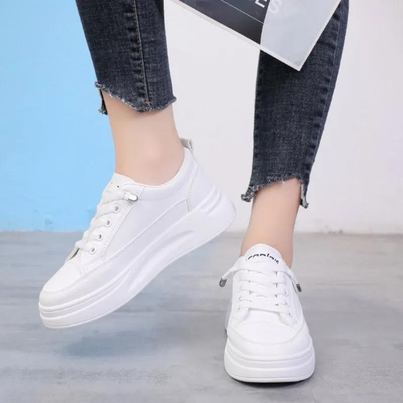 Fashion Women Korean Version Platform Casual Sport Sneakers for Women PU Leather Flat White Running Vulcanized Ladies Shoes