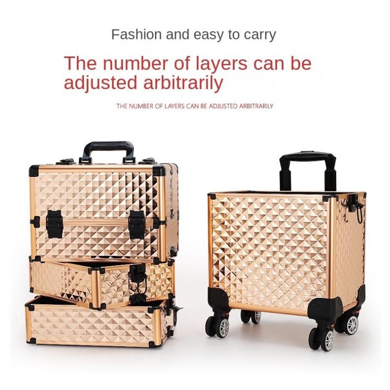 Large Capacity Cosmetic Case Trolley Portable Eyelash Nail Art and Tattoo Embroidery Toolbox Multi-layer Trolley Box
