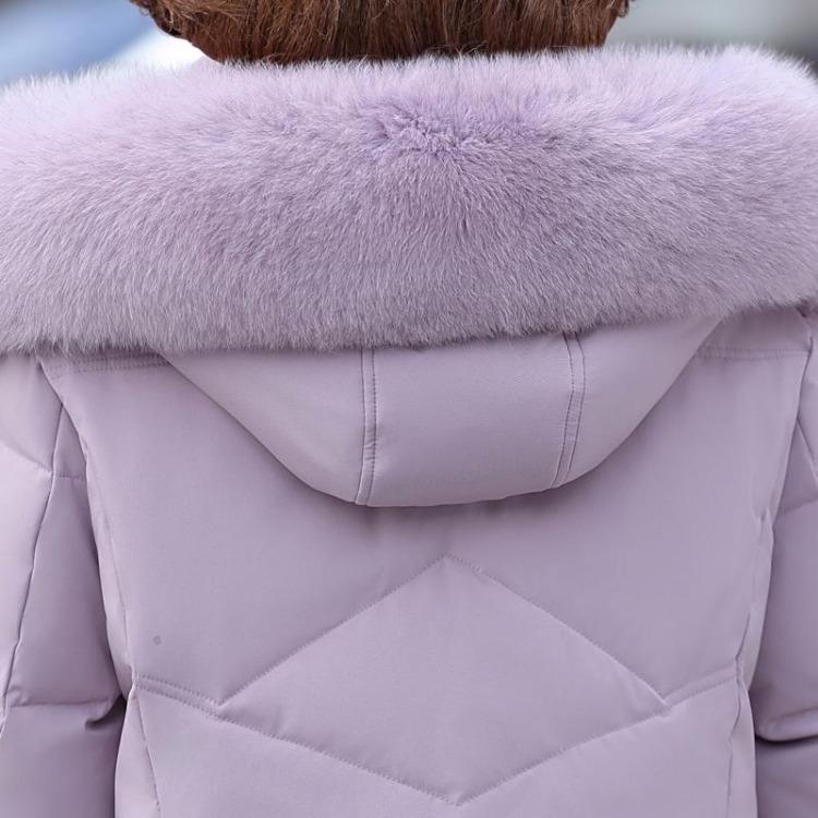 Elegant Vintage Women Down Coat Puffer Jacket Real Fur Collar Thick Warm Winter Plus Size Outerwear Middle Age Long Prakas