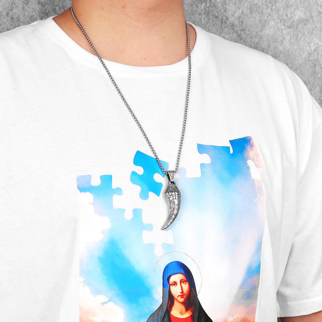 Carved Wolf Teeth Men Necklaces With Pendant Stainless Steel Jewelry For Male Women Punk Hip Hop Accessories Gifts