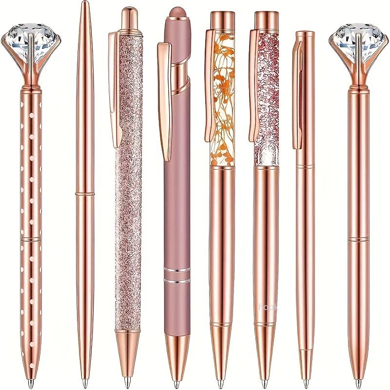 8pcs Rose Golden Ballpoint Pen Set - Stylish Metal Pens with Crystal Accents - Perfect for Students, Office, Gifts, Luxury Pen